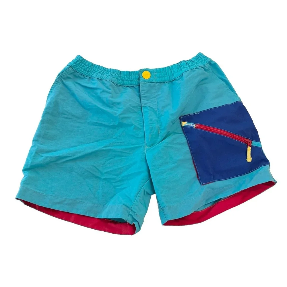 Chubbies Swim Trunks M Turquoise Retro Zipper Pocket Colorblock Size M Kids